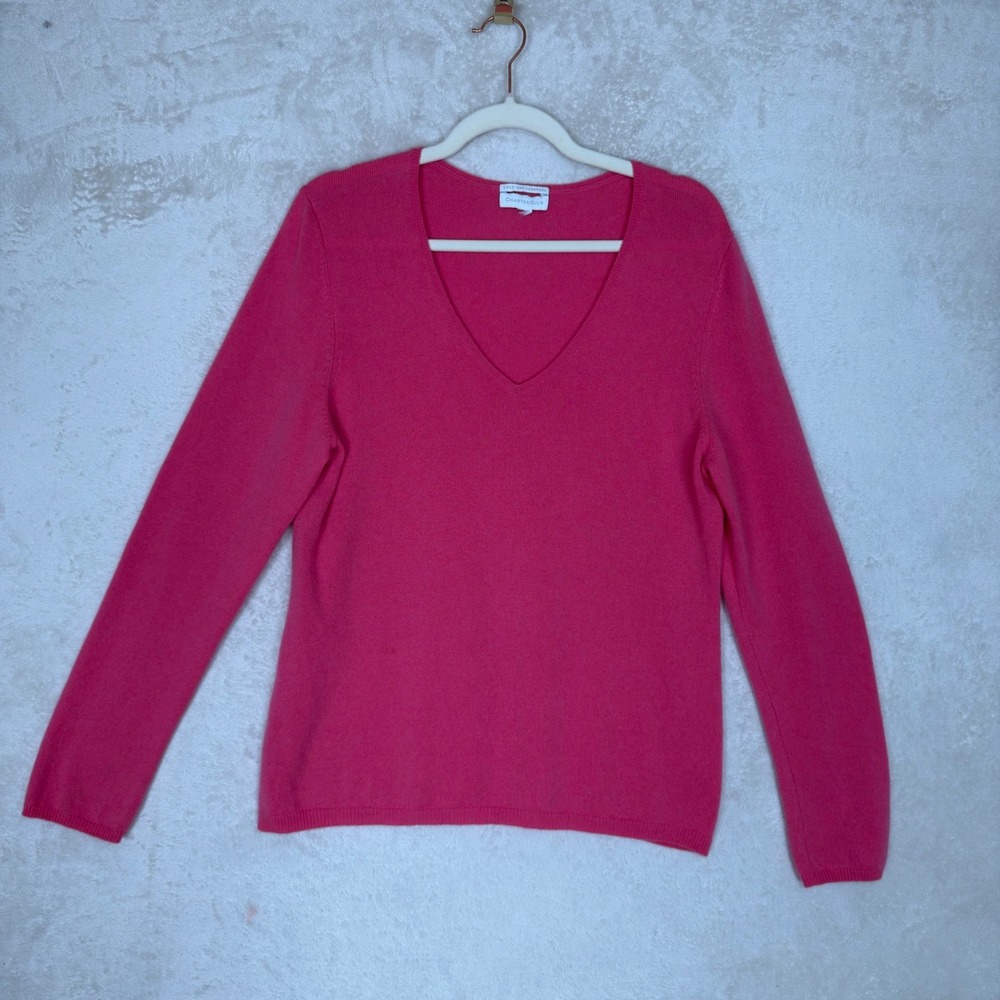 Charter Club Pink 100% Cashmere V-Neck Long Sleeve Sweater 2-Ply Knit Medium